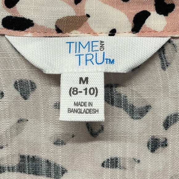 Time and Tru Dress Pink Animal Print Midi Button Front Short Sleeve Medium - Picture 8 of 12